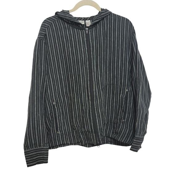 Striped Linen Hoodie Jacket - Picture 1 of 11
